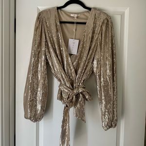 NWT: Wayf Gold Wrap Blouse
